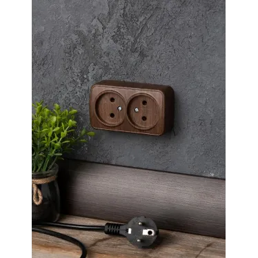 Розетка 2-местная ОП Минск 10А без заземления темное дерево