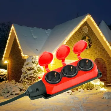 Удлинитель силовой UK-3e-3x1,5-30m-IP44(KG) с заземлением 3 розетки каучук 30м КГ 3х1,5мм2 IP44