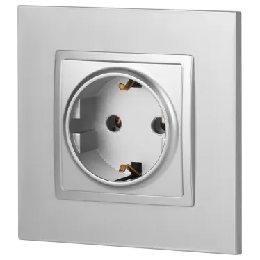 Розетка 2P+E Schuko, 16А-250В, Эра Elegance, алюминий, 14-2101-03