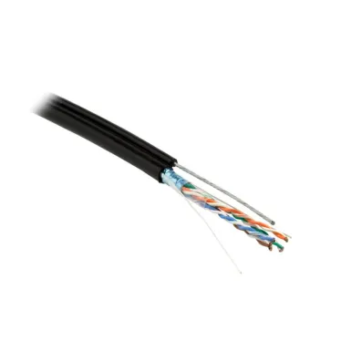 Витая пара F/UTP кат 5e 4 пары 24AWG solid с усил металл тросом OUT PE черный 500м