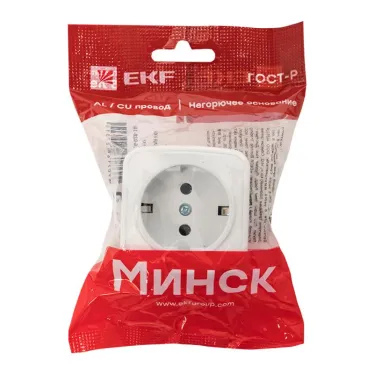 Розетка Минск 1-местная ОП 16А с заземлением белая
