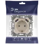 Розетка 2P+E 16A-250В, штор. с 2xUSB 5В-3А, Эра Elegance, шампань 14-4109-04