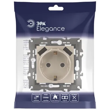 Розетка 2P+E 16A-250В, штор. с 2xUSB 5В-3А, Эра Elegance, шампань 14-4109-04