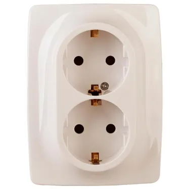 Розетка 2X2P+E Schuko, 16A-250В, винт, Эра12, слоновая кость, 12-2116-02