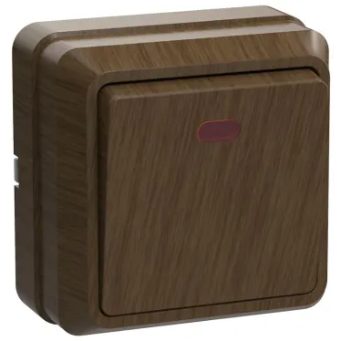 ОКТАВА Выключатель одноклавишный наружный дуб с индикацией