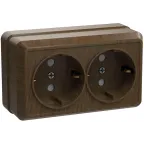 ОКТАВА Розетка двойная наружная с заземлением дуб