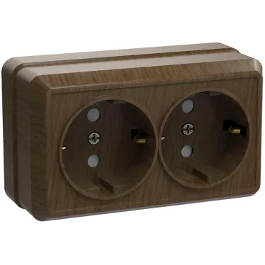 ОКТАВА Розетка двойная наружная с заземлением дуб