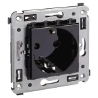 Avanti Розетка в стену, 2P+E, с защитными шторками, ''Черный квадрат''