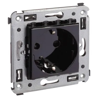 Avanti Розетка в стену, 2P+E, с защитными шторками, ''Черный квадрат''