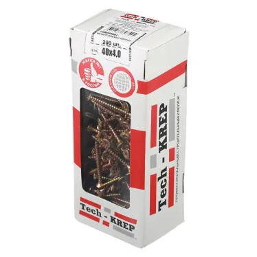 Шуруп универсальный 4х40 потайная головка, остроконечный, желтопассивированный (200шт) - коробка