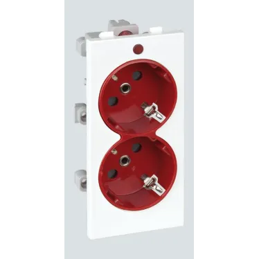 Connect Розетка двойная с заземлением 16А 250В CIMA-модуль 52x108 мм SC белый + красный