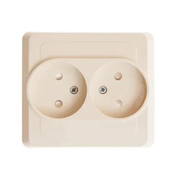 ЭТЮД Розетка двойная скрытая без заземления со шторками бежевая