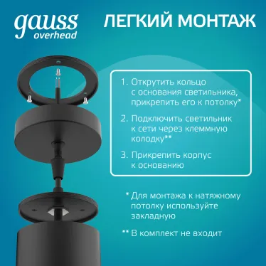 Светильник светодиодный накладной/подвесной HD035 12W (черный/золото) 4100K 79*200мм 1/10 | HD035 | Gauss