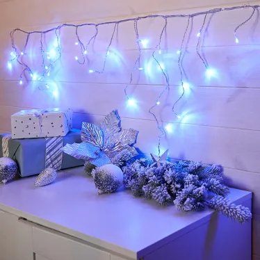 Гирлянда Айсикл (бахрома) светодиодный, 1,8 х 0,5 м, прозрачный провод, 230 В, диоды синие | 255-013 | NEON-NIGHT