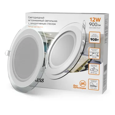 Светильник светодиодный круглый с декоративным стеклом,160х30, O118, 12W 3000K, 900лм | 947111112 | Gauss