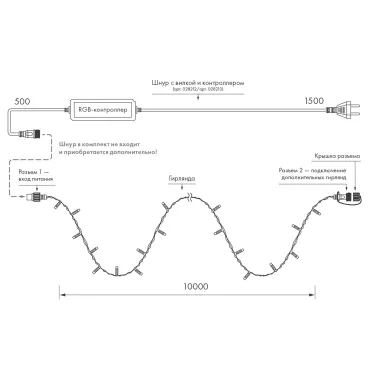 Светодиодная гирлянда ARD-STRING-CLASSIC-10000-CLEAR-100LED-SYNC RGB (230V, 6.5W) (Ardecoled, IP65) | 031119 | Arlight