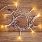 Гирлянда светодиодная универсальная 10 LED, 1,2 метра, прозрачный ПВХ, теплое белое свечение, батарейки 2хАА | 303-073 | NEON-NIGHT