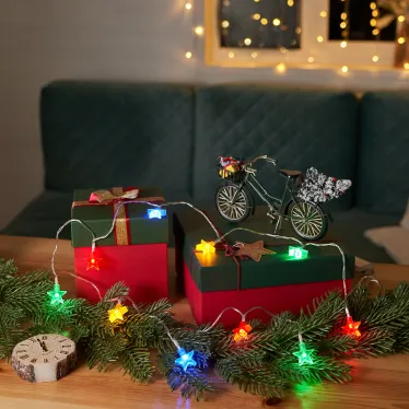 Гирлянда светодиодная Звездочки 1,5 м, 10 LED, прозрачный ПВХ, цвет свечения мультиколор, 2 х АА (батарейки не в комплекте) | 303-090 | NEON-NIGHT