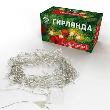 Гирлянда светодиодная универсальная 100 LED ТЕПЛЫЙ БЕЛЫЙ 10 метров, прозрачный ПВХ, с контроллером | 303-063 | NEON-NIGHT