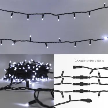 Гирлянда модульная  "Дюраплей LED"  20м  200 LED  черный каучук , мерцающий "Flashing" (каждый 5-й диод), Белая | 315-175 | NEON-NIGHT