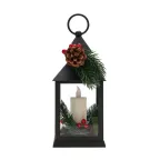 Декоративный фонарь со свечкой и шишкой, черный корпус, размер 10,7x10,7x23,5 см, цвет теплый белый | 513-047 | NEON-NIGHT