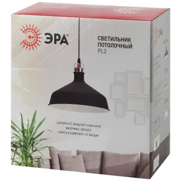 Светильник подвесной декоративный PL2 BK/RC E27 max 60W, d300 мм, шагрень черный/медь