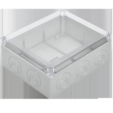 Коробка КМ41275 распаячная для открытой проводки 240х195х90мм IP44 (RAL7035 прозрачный красный кабельные вводы 5 шт)