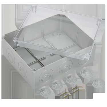 Коробка КМ41275 распаячная для открытой проводки 240х195х90мм IP44 (RAL7035 прозрачный красный кабельные вводы 5 шт)