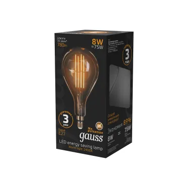 Лампа светодиодная LED Vintage Filament A160 8W E27 160*300mm Amber 780lm 2400K 1/6 | 149802008 | Gauss