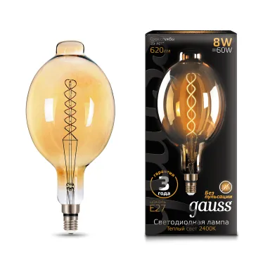 Лампа светодиодная LED Vintage Filament Flexible BT180 8W E27 180*360mm Amber 620lm 2400K 1/6 | 152802008 | Gauss