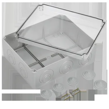 Коробка КМ41276 распаячная для открытой проводки 240х195х90мм IP55 (RAL7035 прозрачный красный кабельные вводы 5 шт)