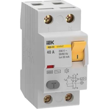 Выключатель дифференциальный (УЗО) KARAT ВД3-63 2P 40А 30мА 6кА тип AC