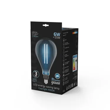 Лампа светодиодная LED Vintage Filament Straight PS160 6W E27 290*160mm Gray 330lm 4000K 1/6 | 179802205 | Gauss