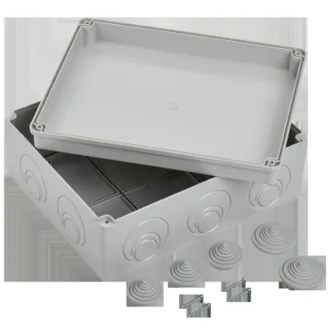 Коробка КМ41271 распаячная для открытой проводки 240х195х90мм IP44 (RAL7035 кабельные вводы 5 шт)