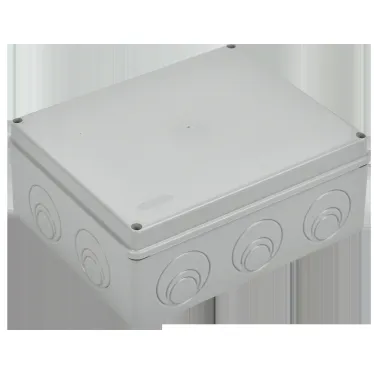 Коробка КМ41342 распаячная для открытой проводки 240х195х90мм IP55 (RAL7035 монтажная плата кабельные вводы 5 шт)