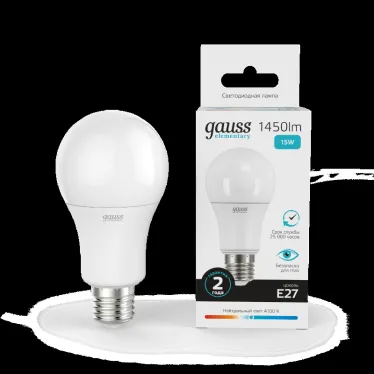 Лампа светодиодная LED 15 Вт 1450 лм 4100К А60 груша нейтральный E27 AC 220В Elementary Gauss