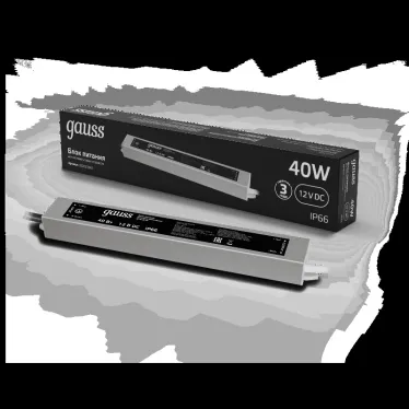 Блок питания для светодиодной ленты 40 Вт AC 100-264В Uвых 12В IP67 250х40х20мм Black Gauss