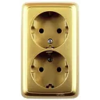 Розетка двойная наружная с заземлением с изоляционной пластиной золото