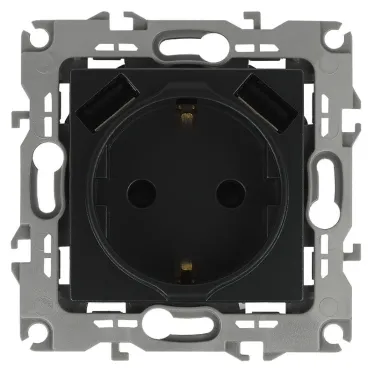Розетка 2P+E 16A-250В, штор. с 2xUSB 5В-3А, Эра12, антрацит 12-4109-05