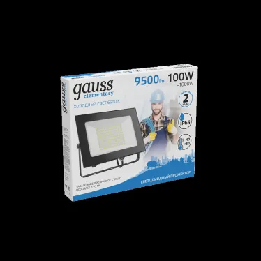Прожектор светодиодный ДО 100 Вт 9500 лм 6500К AC 220В IP65 234х245х37мм Elementary G2 Gauss