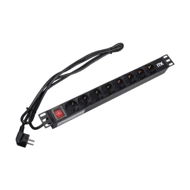 Блок розеток корпус ПВХ 8 розеток с выключателем 1U вилка шнур 2м немецкий стандарт