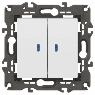 Выключатель двойной с подсветкой, 10АХ-250В, Эра Elegance, белый,14-1105-01