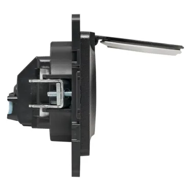 Стокгольм Механизм Розетки 1-местной с/з 16А черный с крышкой и защ. штор. IP44