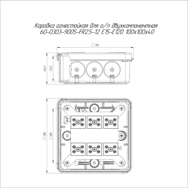 Коробка огнестойкая для о/п двухкомпонентная 60-0303-9005-FR2.5-12 Е15-Е120 100х100х40 RAL9005 Промрукав (17 шт/уп)