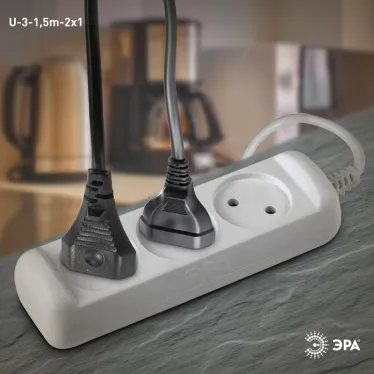 Удлинитель без зазeмл., 2х1мм2, 10А, ПВС, 3гн, 1,5м (20/600) U-3-1,5m-2x1