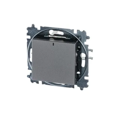 Выключатель одноклавишный с подсветкой Levit сталь / дымчатый чёрный