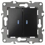 Выключатель двойной с подсветкой, 10АХ-250В, Эра12, антрацит,12-1105-05