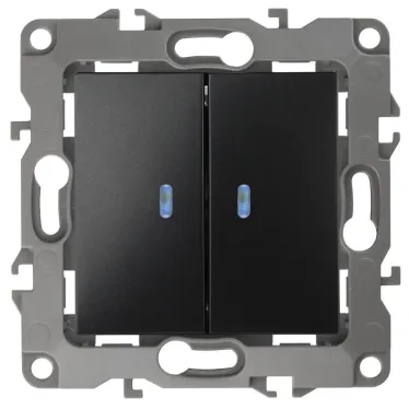 Выключатель двойной с подсветкой, 10АХ-250В, Эра12, антрацит,12-1105-05