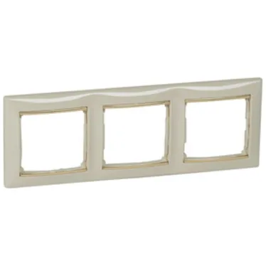 VALENA Рамка горизонтальная 3 поста бежевая/золото