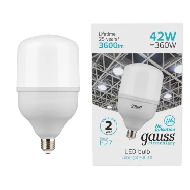 Лампа светодиодная Elementary LED T120 E27 42W 3600lm 180-240V 4000K 1/12 | 63224 | Gauss